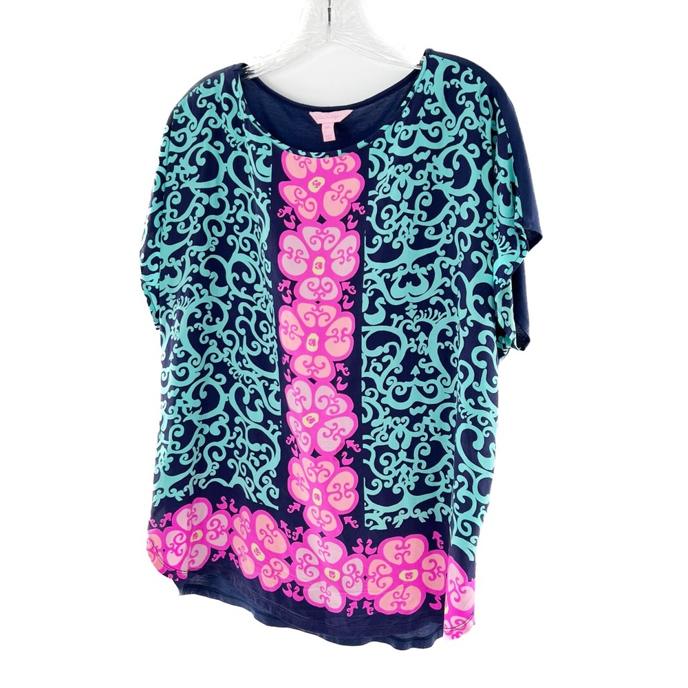 Lilly Pulitzer Marion Short Sleeve Silk Blouse Top Size Medium/Large - Picture 15 of 17